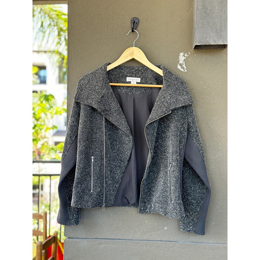 Christopher & Banks Gray Stretch Marled Knit Rib Sides 2-Tone Moto Jacket Medium